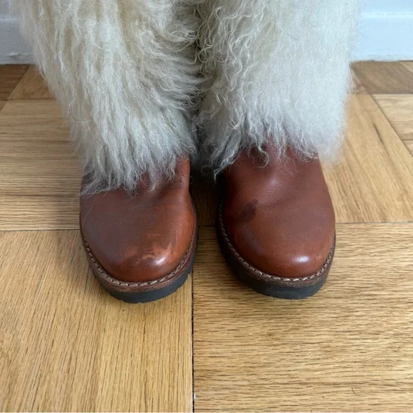 Kors Micheal Kors Mongolian Lamb Brown Leather Ivory Fur Sydney Boots Size 39 - Picture 3 of 11
